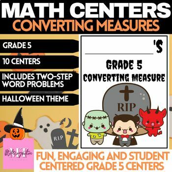 Preview of Grade 5 Converting Metric Measures Halloween Math Centers - Review 5.MD