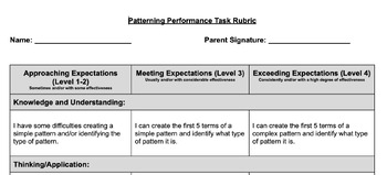 Preview of Grade 5: Create a Pattern Performance Task RUBRIC