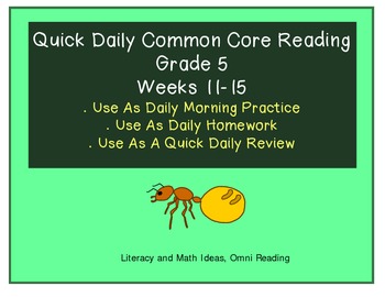 Preview of (Self-Grading & Printable) Grade 5 Daily Common Core Reading Weeks 11-15