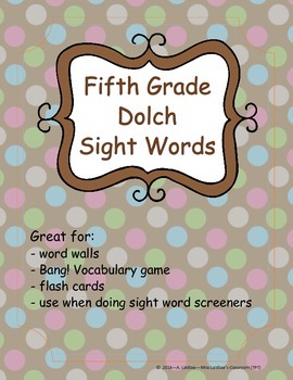 Preview of Grade 5 Dolch Sight Words