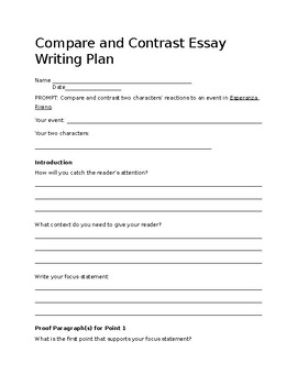 Preview of Grade 5 EL Education Compare and Contrast Essay Writing Plan (M1U2L13)