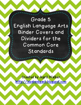 Preview of Grade 5 English Binder Covers and Dividers for the Common Core Standards