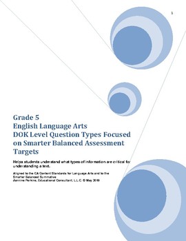Preview of Grade 5 Smarter Balanced Assessment-English Language Arts, DOK Questions/Targets