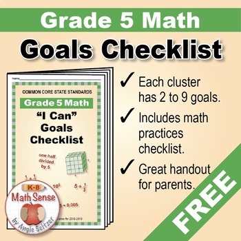 Preview of Grade 5 FREE Checklist of Math Goals with Links to 5th Grade Math Sense Games