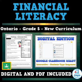 Preview of Grade 5 -  Financial Literacy - New Ontario Math 2020 - GOOGLE AND PDF