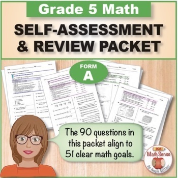 Preview of Grade 5 Form A Math Self-Assessment Packet - 90 Questions { Print & Digital }