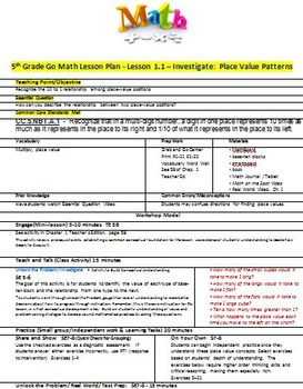 Preview of Grade 5 Go Math Lesson Plans for ALL chapters 1 through 11