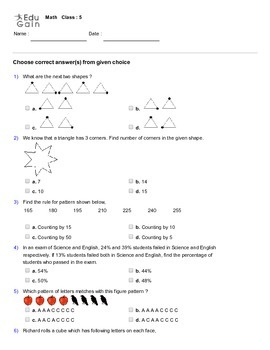Grade 5 Hots, Mathematical Olympiad, Imo, Amc Worksheet By Edugain