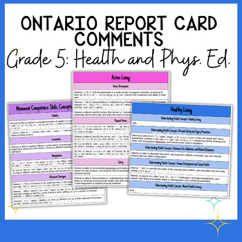 Preview of Grade 5 Health and Physical Education Report Card Comments - Ontario Curriculum