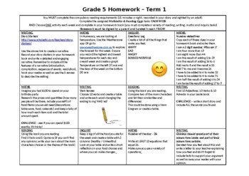 Preview of Grade 5 Homework Grid (Term 1)