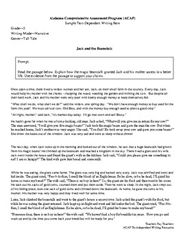 Preview of Grade 5_Jack and the Beanstalk_Narrative_ACAP Text-Dependent Writing Prompt_5N31