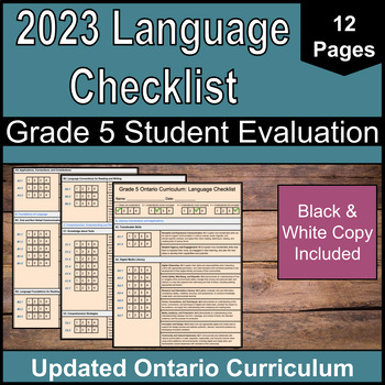 Preview of Grade 5 Language Curriculum Checklist | NEW 2023 Ontario Curriculum | Evaluation