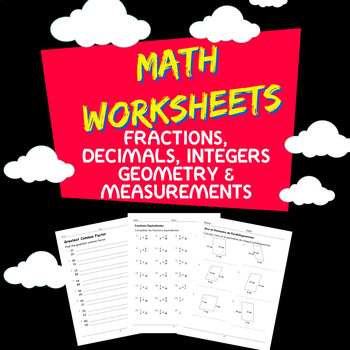 Grade 5 Math Activity Worksheets, Fractions, Decimals, Integers .... & More