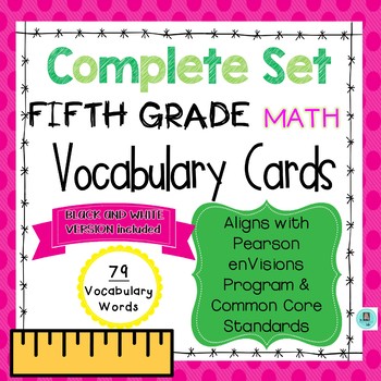 Preview of Math Common Core and enVision Program Vocabulary Cards for Grade 5