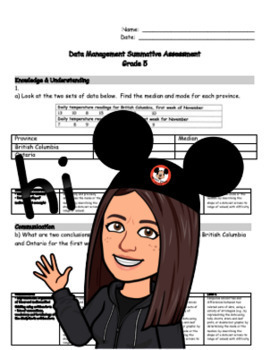 Preview of Grade 5 - Math: Data Management/Graphing (Modified) Summative Assessment/Test