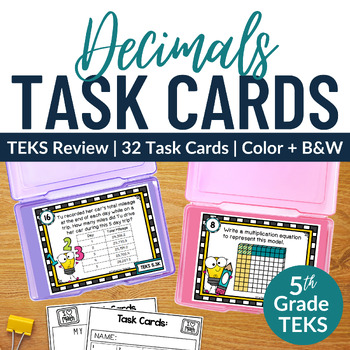 Preview of Grade 5 Math Decimal Operations Task Cards | TEKS Aligned