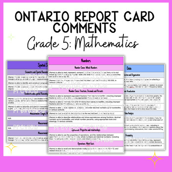 Preview of Grade 5 Math Report Card Comments - Ontario Curriculum