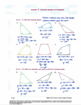 Grade 5 Math Shapes Volume L7 Interior Angles Of Polygons Worksheet 5 G B 3 4