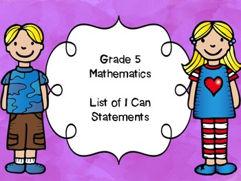 Preview of Grade 5 Mathematics I Can Statements List