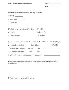 Preview of Grade 5 Module 1 Assessment - Math
