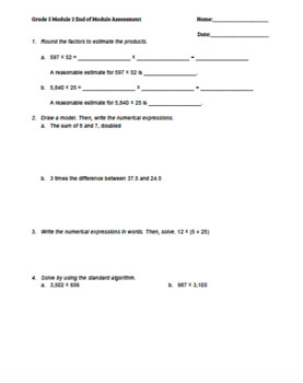 Preview of Grade 5 Module 2 Assessment - Math