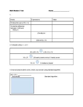 Preview of Grade 5 Module 2 Test Eureka/Engage NY