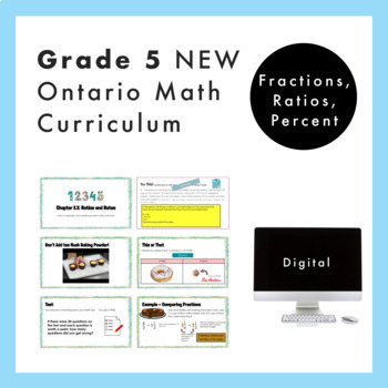 Preview of Grade 5 Ontario Math - Fractions, Ratios, Percent - Digital Google Slides+Form