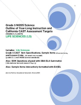 Preview of Grade 5 NGSS Life Sciences and CAST Targets: Year-Long Outline for Instruction
