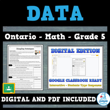 Preview of Grade 5 - New Ontario Math Curriculum 2020 - Data - GOOGLE AND PDF