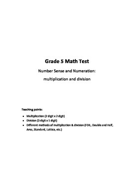 Preview of Grade 5 - Number Sense and Numeration (multiplication & division) Test