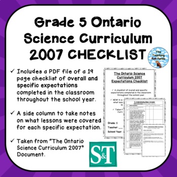 Preview of Grade 5 ONTARIO SCIENCE CURRICULUM 2007 EXPECTATIONS CHECKLIST