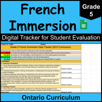 Preview of Grade 5 Ontario French Immersion Curriculum (Digital Student Data Tracker)