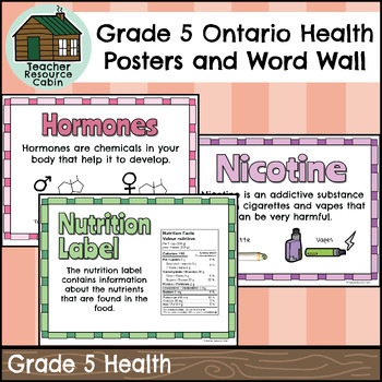 Preview of Grade 5 Ontario Health Word Wall and Posters