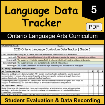 Preview of Grade 5 Ontario Language Arts Report Card Tracker