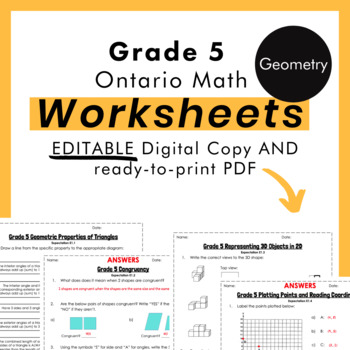 Preview of Grade 5 Ontario Math - Geometry Worksheets - PDF+FULLY Editable Google Slides