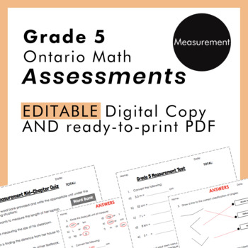 Preview of Grade 5 Ontario Math - Measurement Assessments - PDF+Google Slides
