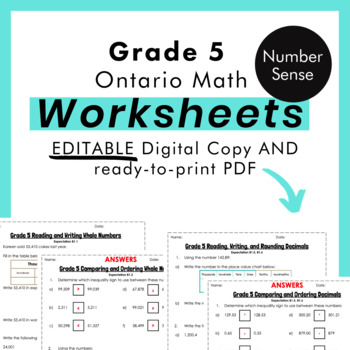 Preview of Grade 5 Ontario Math - Number Sense Worksheets -PDF+FULLY Editable Google Slides