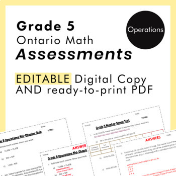 Preview of Grade 5 Ontario Math - Operations Assessments - PDF+Google Slides