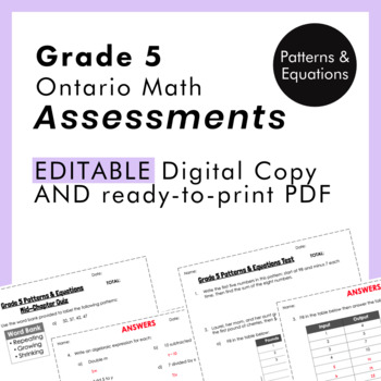 Preview of Grade 5 Ontario Math - Patterns & Equations Assessments - PDF+Google Slides