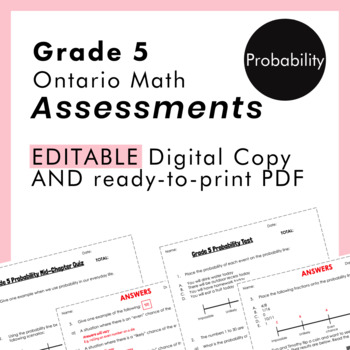 Preview of Grade 5 Ontario Math - Probability Assessments - PDF+Google Slides
