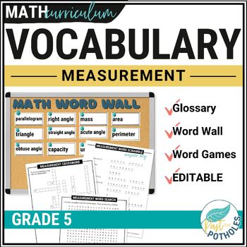 Preview of Measurement Vocabulary Activities: Metric Units Classifying Angles Area Grade 5