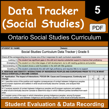 Preview of Grade 5 Ontario Social Studies Student Data Tracker | PDF