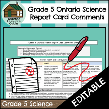 Preview of Grade 5 SCIENCE Ontario Report Card Comments (Use with Google Docs™)