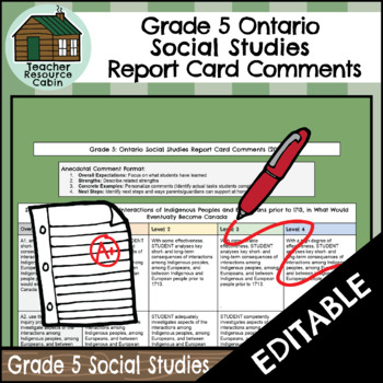 Preview of Grade 5 SOCIAL STUDIES Ontario Report Card Comments (Use with Google Docs™)