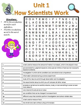 Grade 5 Science Fusion Unit 1 Vocabulary Word Search Review | TpT