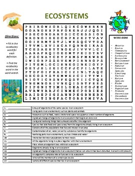 Grade 5 Science Fusion Unit 5 - Ecosystms - Vocabulary Word Search Review