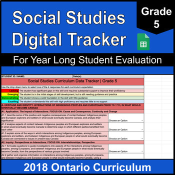 Preview of Grade 5 Social Studies Digital Data Tracker | Updated Ontario Curriculum