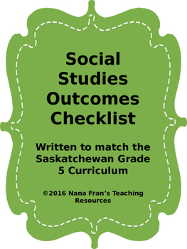 Preview of Grade 5 Social Studies Outcome Indicators Checklist