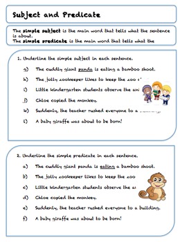 Grade 5 Subject and Predicate Worksheets by Teach to Love Love to Teach
