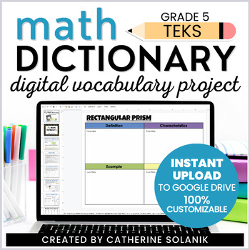 Preview of Grade 5 TEKS Math Dictionary Digital Resource Year-Long Math Vocabulary Project
